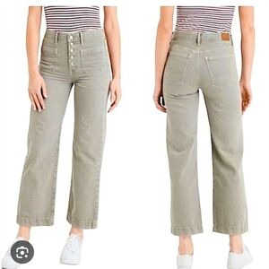 American Eagle Wide Leg Crop Olive High Waist Button Fly Size 0 Jeans